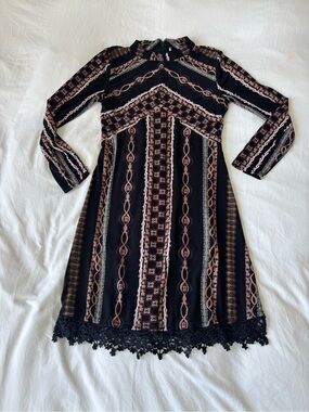 Free People Long Sleeve Printed Mini Dress Size